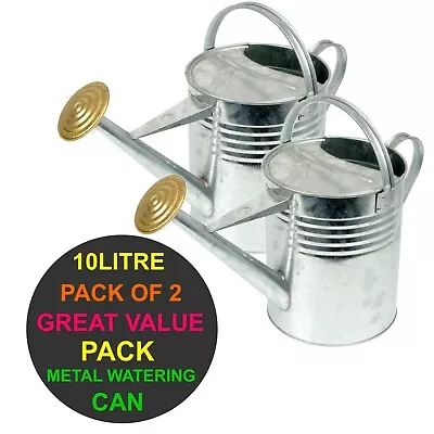 Galvanised Metal Watering Can Long Reach Steel Rose Garden Plant 10L Pack Of 2 • £27.99