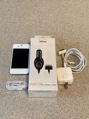 Apple IPhone 4 ?GB Verizon White A1349 Wall & Car Charger Headphones • $49