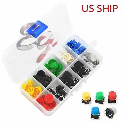 Tactile Push Button Switch Momentary Tact & Cap 12x12x7.3mm Assorted Kit • $8.95