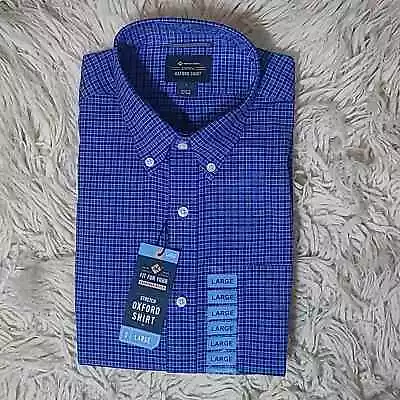 Members Mark Button Shirt Blue Check Stretch Oxford Sz Large • $15