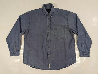 Vintage Eddie Bauer Men's Cotton Denim Shirt XL Blue Button Down Heavyweight USA • $29.73