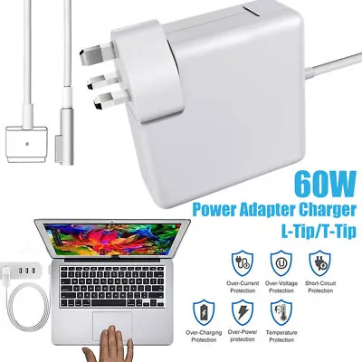 60W AC L-Tip T-Tip Power Charger Adapter For Magsafe1&2 For MacBook Air / Pro • £13.62
