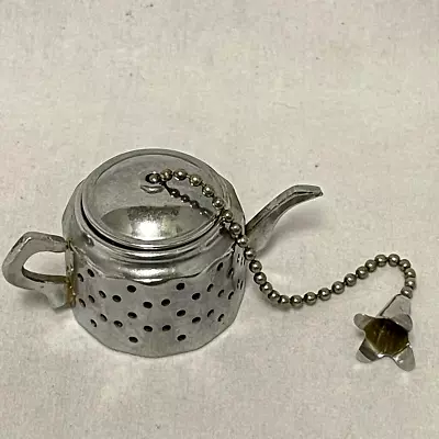 Vintage Silver Teapot Straightener Loose Tea Infuser Steeper & Chain • $19.99