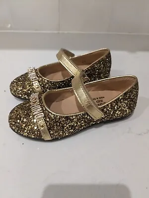 Moschino Girls Gold Glitter Shoes EU Size 24 US Toddler Size 8 • $80