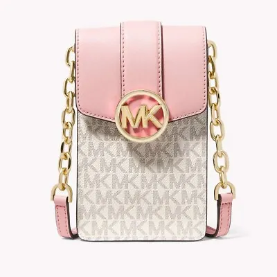 NEW Michael Kors Carmen Vanilla Logo Monogram PVC Smartphone Crossbody Bag Purse • $67.77