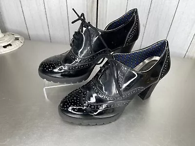 Dexflex Comfort Pumps Shoes Oxford Black Patent Tie Heels Size 7 • $18.99