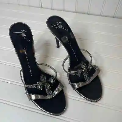 $150 • Buy Authentic Giuseppe Zanotti Rhinestone Embellished Buckle Slides Heels Size 39
