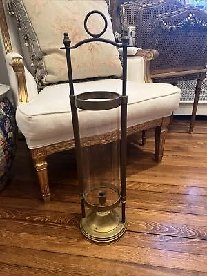 Candle Holder Miners?  Brass Glass Sliding Old Antique Vtg Hurricane Mottahedeh • $95