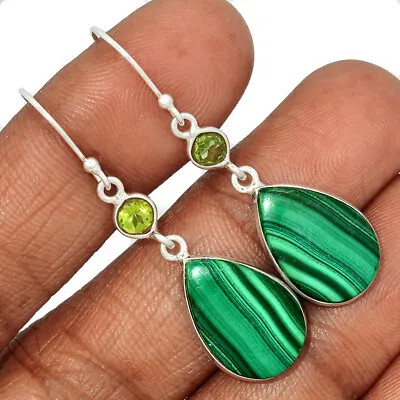 Natural Malachite - Congo & Peridot 925 Sterling Silver Earrings Jewelry CE26687 • $11.99