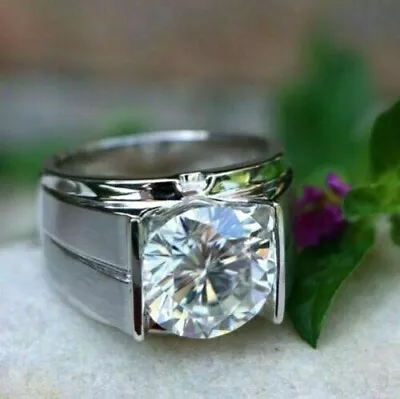 3Ct Round Cut Lab-Created Diamond 14K White Gold Finish Engagement Ring Men's • $92.99