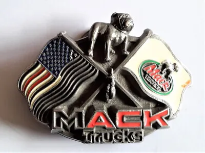 Vintage Enameled Metal Belt Buckle ~ MACK TRUCKS ~ USA Flag Bulldog RARE • $145
