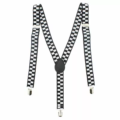 £2.99 • Buy Black & White Checkered Police Braces Suspenders Ska Novelty Fancy Dress Unisex