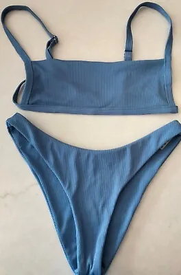 Ladies Womens Bikini Size 8-10 Blue Ribbed Zaful Side Boob • $20