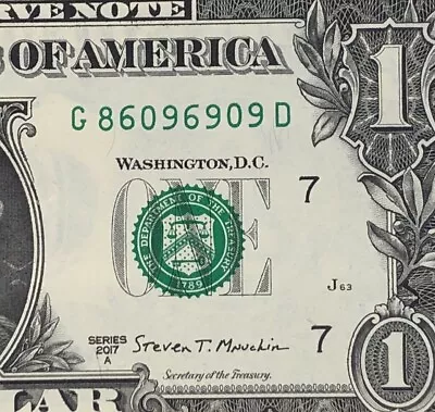 Near Flipper Fancy Serial Number One Dollar Bill C86096909D 6s 0s 9s • $5.99