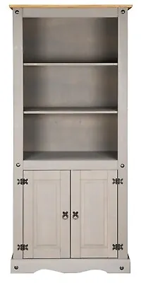 Corona Grey Bookcase 2 Door Display Unit - Waxed Mexican Solid Pine • £139.99