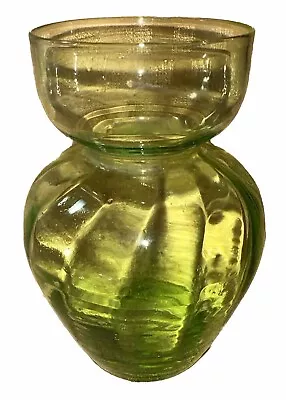 Vintage Hyacinth Bulb Forcing Vase Green  Glass Ribbed Sides 5 1/2 T • $24.95