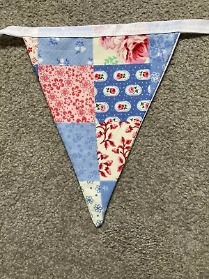 Blue Patchwork Summer Bunting - Fabric  -Garden Party - Free Postage  • £8