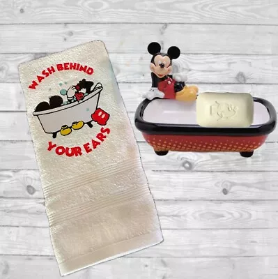 Disney Mickey Mouse Wash White Kids Bathroom Hand Towel Embroider TinksTreasurez • $16.50