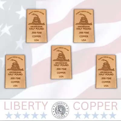 Lot Of 5 - Half Pound Don't Tread On Me .999 Fine Copper Bullion Bar 8 Oz. • $44.99