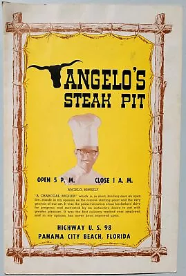1950s Angelo's Steak Pit Panama CIty Beach Florida Menu Vintage Original • $25