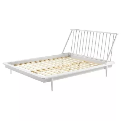 Mid Century Modern Platform Bed Frame Headboard Queen Size Solid Wood White LP • $699.99