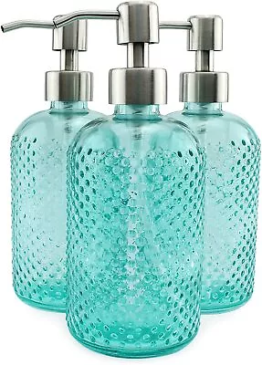 Decorative Hobnail Glass Soap Dispenser 3pk Green Vintage Style Pump Bottles • $22.99