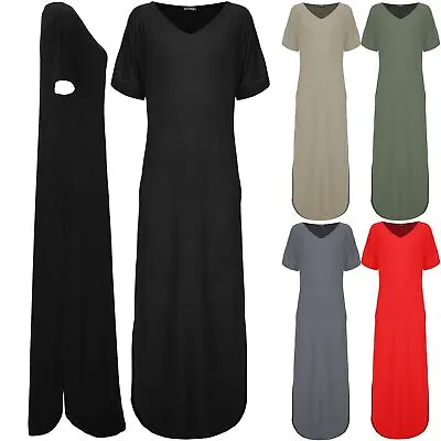 £8.99 • Buy Womens Ladies V Neck Long Maxi Dress Loose Side Split Short Sleeve Casual Kaftan