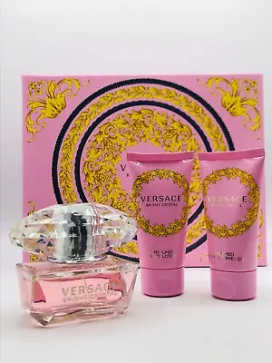 Versace Bright Crystal Women 3pc Set Perfume Spray 1.7 Oz Lotion Shower Gel • $72.95