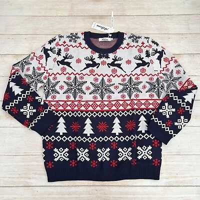 Aibrou Men Christmas Sweater Winter Pullover Christmas Snowflake/Deer Pattern XL • $18.99