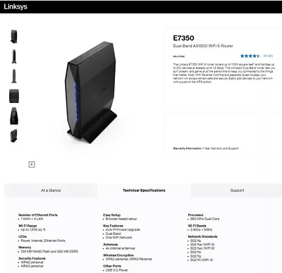 Linksys E7350 Dual-Band Wi-Fi 6 Router • $60