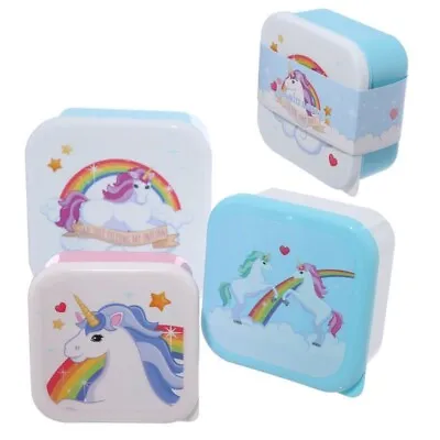 Children's Kids Characters UNICORN RAINBOW School Lunch Snack Box 3Pc Set • £11.95