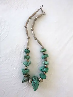Rare Vintage Untreated Turquoise Necklace 925 Sterling Silver Tubes & Beads • $170