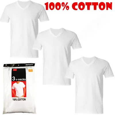 3 To 6 Pcs Men 100% Cotton Crew & V-Neck Tag Less T-Shirt Undershirt White S-XL • $13.99