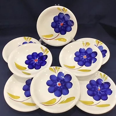 8 Maxam La Primula Daisy Floral Blue Pasta Salad Luncheon Plate Italy 9 3/4” Set • $40.14