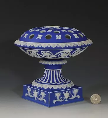 Wedgwood Jasperware Cobalt Dip Bough Pot Or Potpourri Vase And Cover Ca. 1820 • $1699