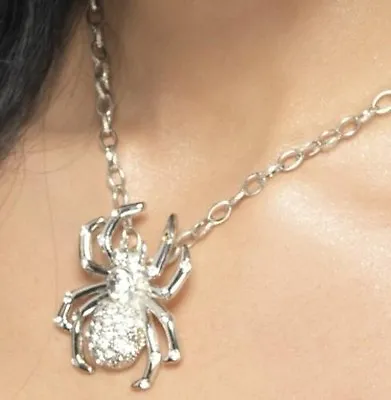 Silver Spider Rhinestone Fancy Dress Costume Jewellery Necklace  • £7.95