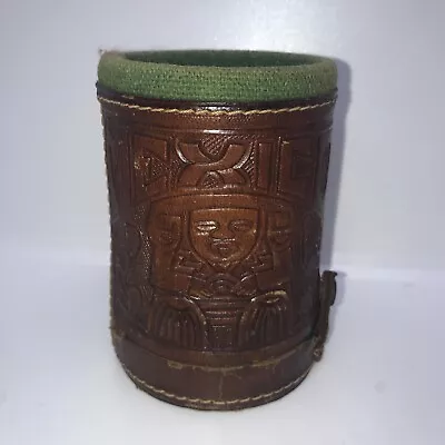 VINTAGE Tooled Leather Mexico Dice Cup With 5 Dice • $19.79