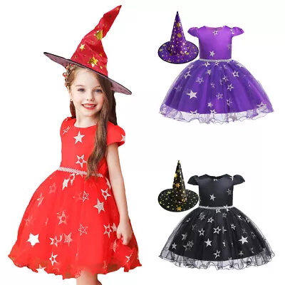 Kids Girls Christmas Party Tulle Witches Costume Outfit Dress Princess Tutu Gown • $35.51