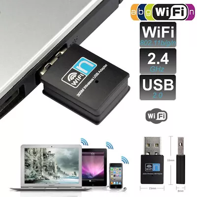 Mini Dual Band 300Mbps USB WiFi Wireless Adapter For Notebook Laptop PC Desktop • $7.27