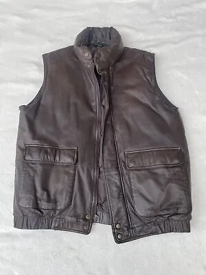 Vtg EDDIE BAUER GOOSE DOWN Men’s Size XL Distressed Brown Leather Bomber Vest • $95