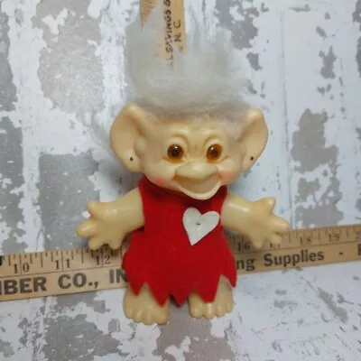 1960S Troll Doll Valentine's White Hair Amber Eyes 5  Pointy Ears Rings Dam T • $99.60