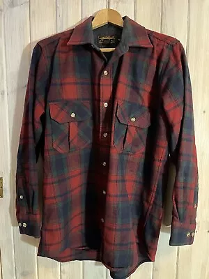 Vintage Eddie Bauer 100% Wool Shirt Men's Medium M/M Red Plaid Flannel Button DN • $12.88