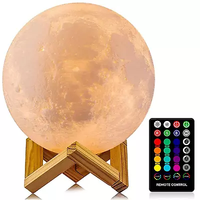 Moon Lamp Night Light LED Remote Touch Control 3D Printing 16 Colors Lights Kids • $38.57