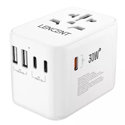 LENCENT Universal Travel Adapter W/ USB C PD 30W Multi Plug Charger EU UK US AU • $30.99