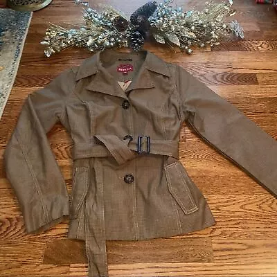 Merona Fully Lined Belted Brown Small Checkers Rain Jacket Button Close • $25