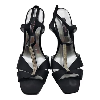 Nina New York Shoes Womans  Black Rhinestone Strap 5  Heels   Sz 8.5M • $13.99