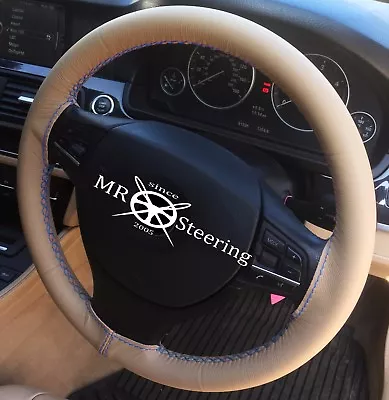 Beige Leather Steering Wheel Cover For Mercedes Slk R171 Light Blue Double Stch • $36.90