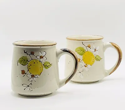 Vintage Hand-Painted Mug Lemon Tree Blooms Speckled Pottery Norleans (Korea) Set • $15.99