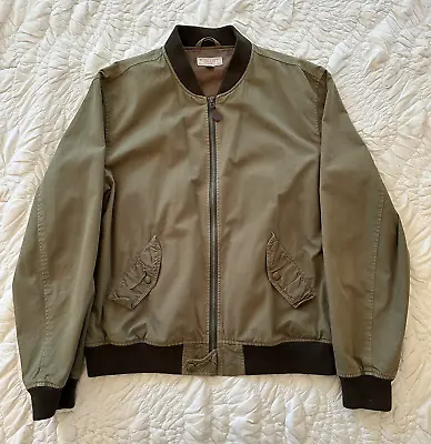 Wallace & Barnes J. Crew Green Military Style Zip Bomber Jacket Mens Large • $55