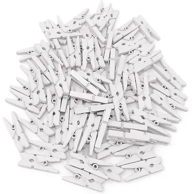 55PCS White Mini Wooden Pegs 25MM Craft Clothes Clips Photo Hanging Anniversary • £5.75